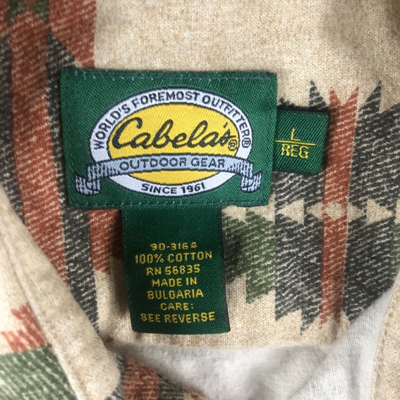 Cabelas Men Large XL Tan Aztec LS Button Shirt - Picture 3 of 4